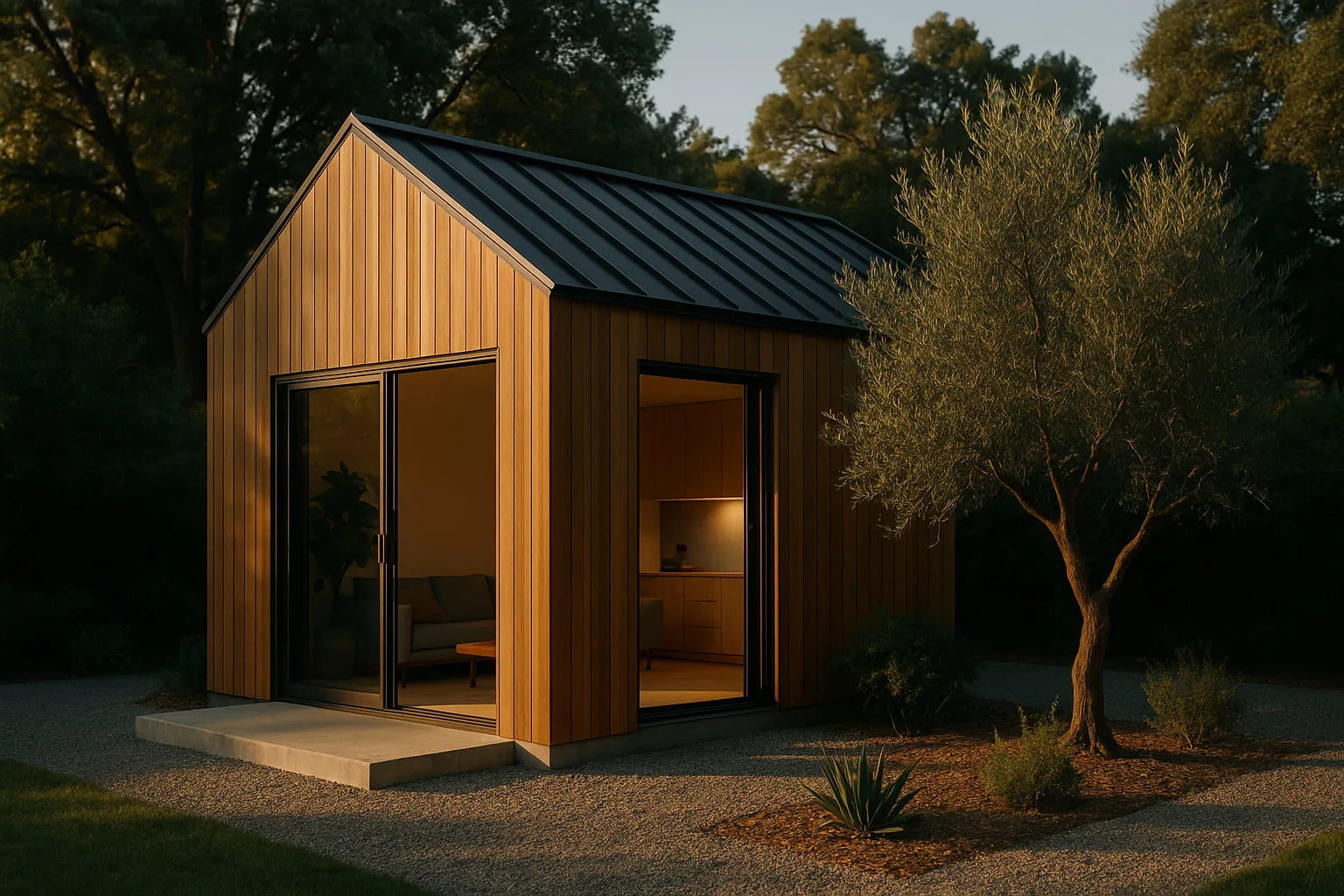 A completed ADU and garden built by ArcLine Builders in Los Angeles